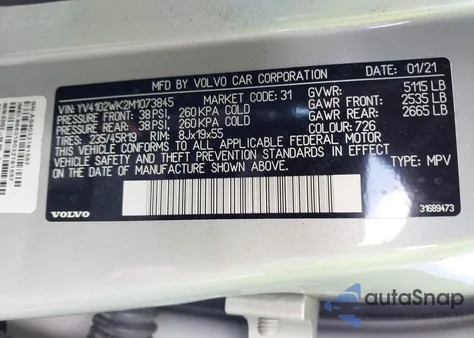 2021 Volvo V60 Cross Country T5 z USA, uszkodzony, nr VIN YV4102WK2M1073845